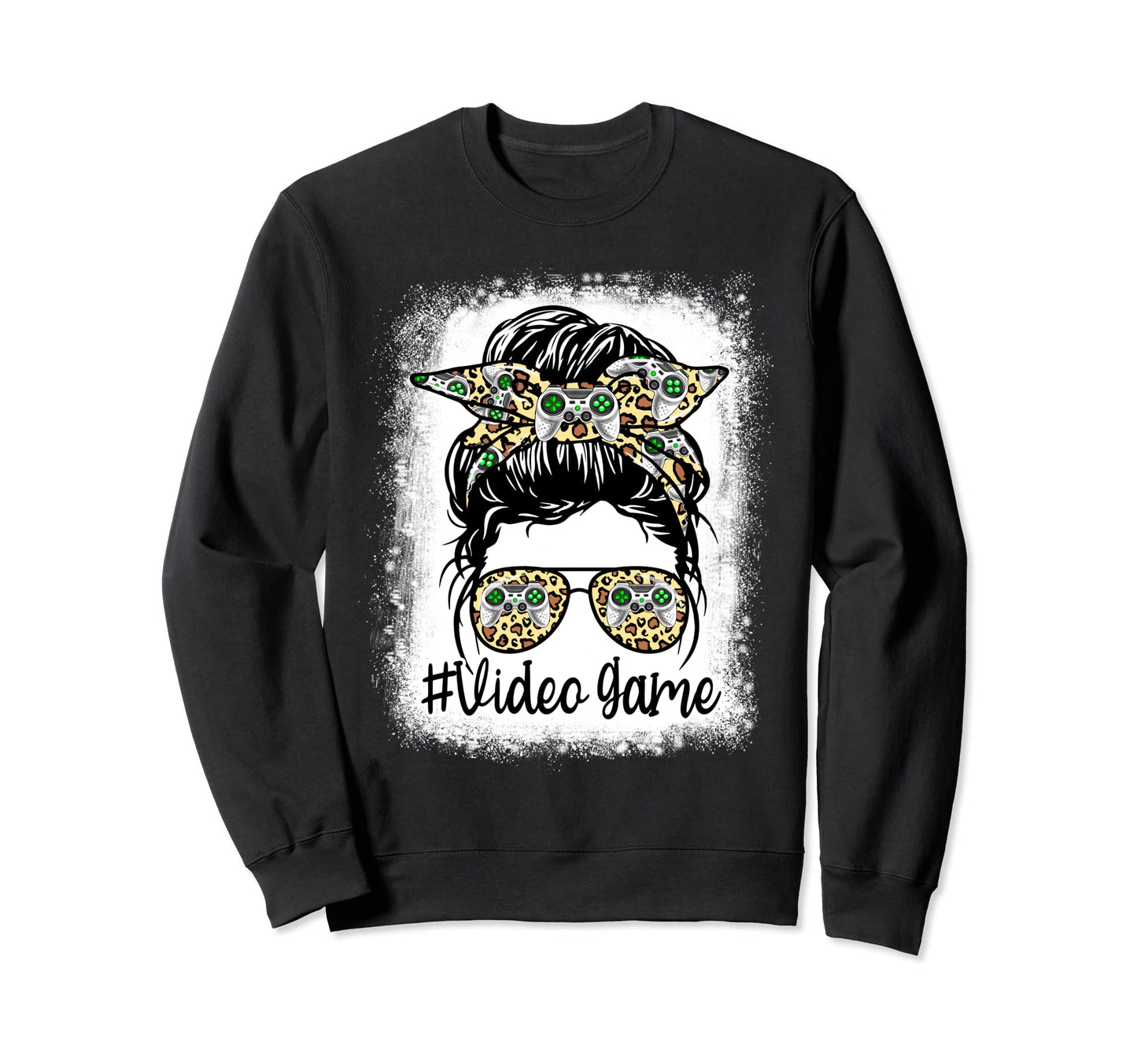 Leopard Messy Bun Mom Mothers Day Sweatshirt - Trendy Graphic for Adults - T-Shirt, Sweatshirt, Hoodie