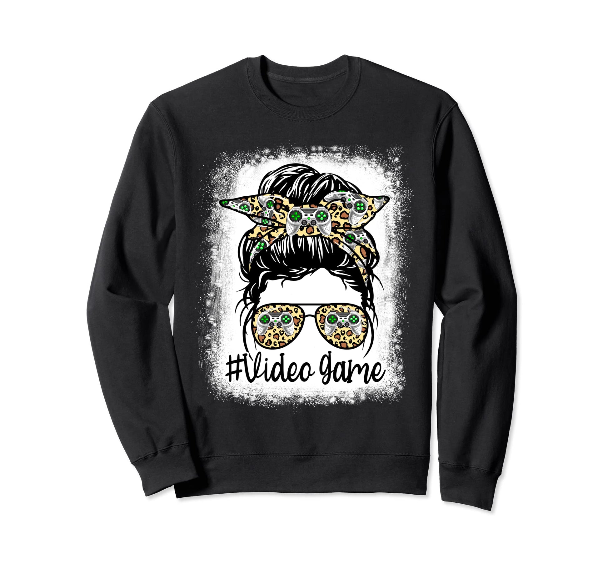 Leopard Messy Bun Mom Mothers Day Sweatshirt - Trendy Graphic for Adults - T-Shirt, Sweatshirt, Hoodie
