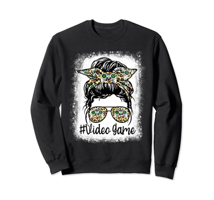 Leopard Messy Bun Mom Mothers Day Sweatshirt - Trendy Graphic for Adults - T-Shirt, Sweatshirt, Hoodie