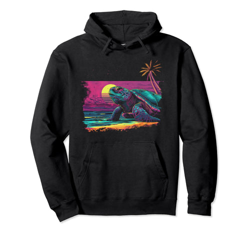 Turtle Vaporwave Aesthetic Synthwave 80S Hoodie - Novelty Apparel Unisex - T-Shirt, Sweatshirt, Hoodie