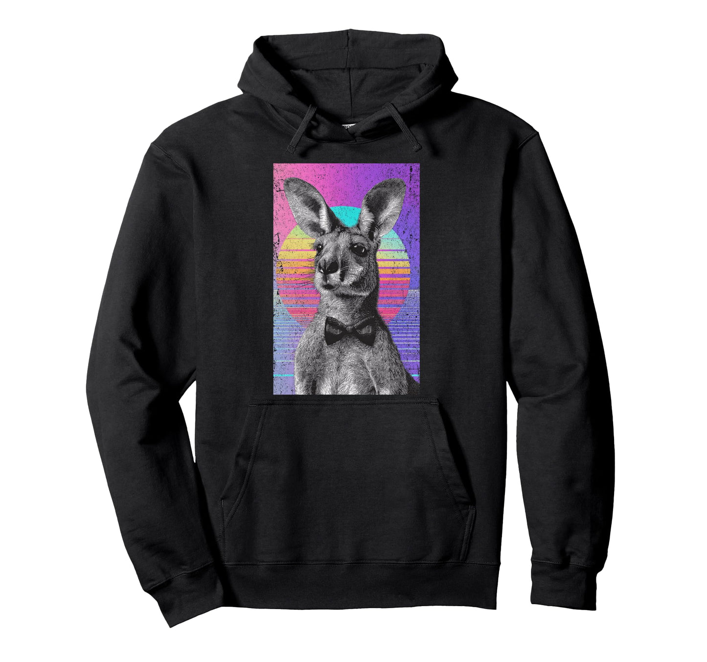 Funny Kangaroo Bow Tie 80S Synthwave Hoodie - Minimalist Print Unisex - T-Shirt, Sweatshirt, Hoodie