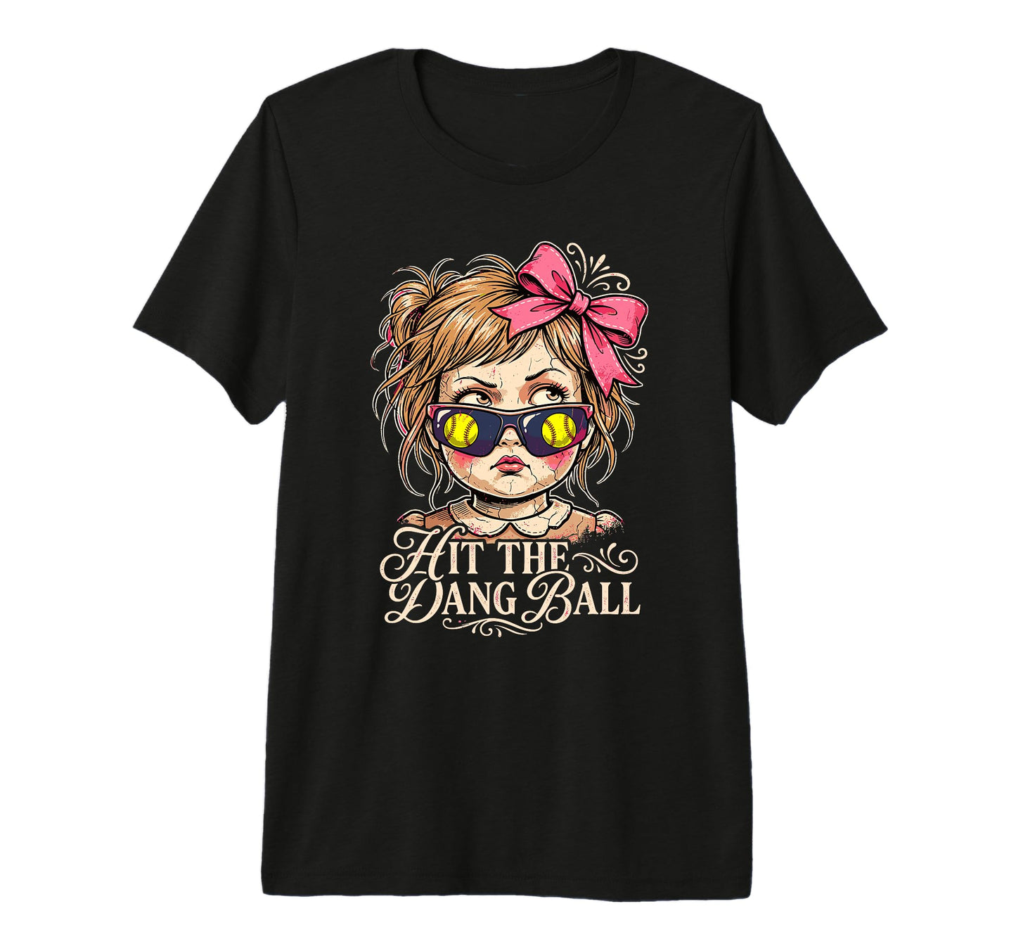 Hit Dang Ball Creepy Doll Softball T-Shirt - Streetwear Style Men Women - T-Shirt, Sweatshirt, Hoodie