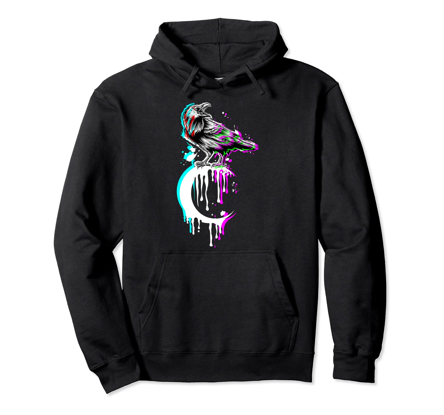 Black Crow Raven Crescent Moon Occult Hoodie - Fun Novelty Design Unisex - T-Shirt, Sweatshirt, Hoodie