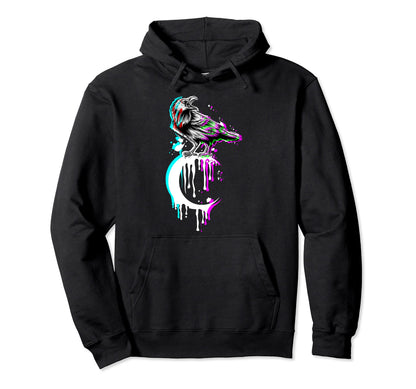 Black Crow Raven Crescent Moon Occult Hoodie - Fun Novelty Design Unisex - T-Shirt, Sweatshirt, Hoodie