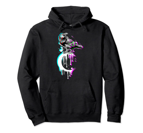 Black Crow Raven Crescent Moon Occult Hoodie - Fun Novelty Design Unisex - T-Shirt, Sweatshirt, Hoodie