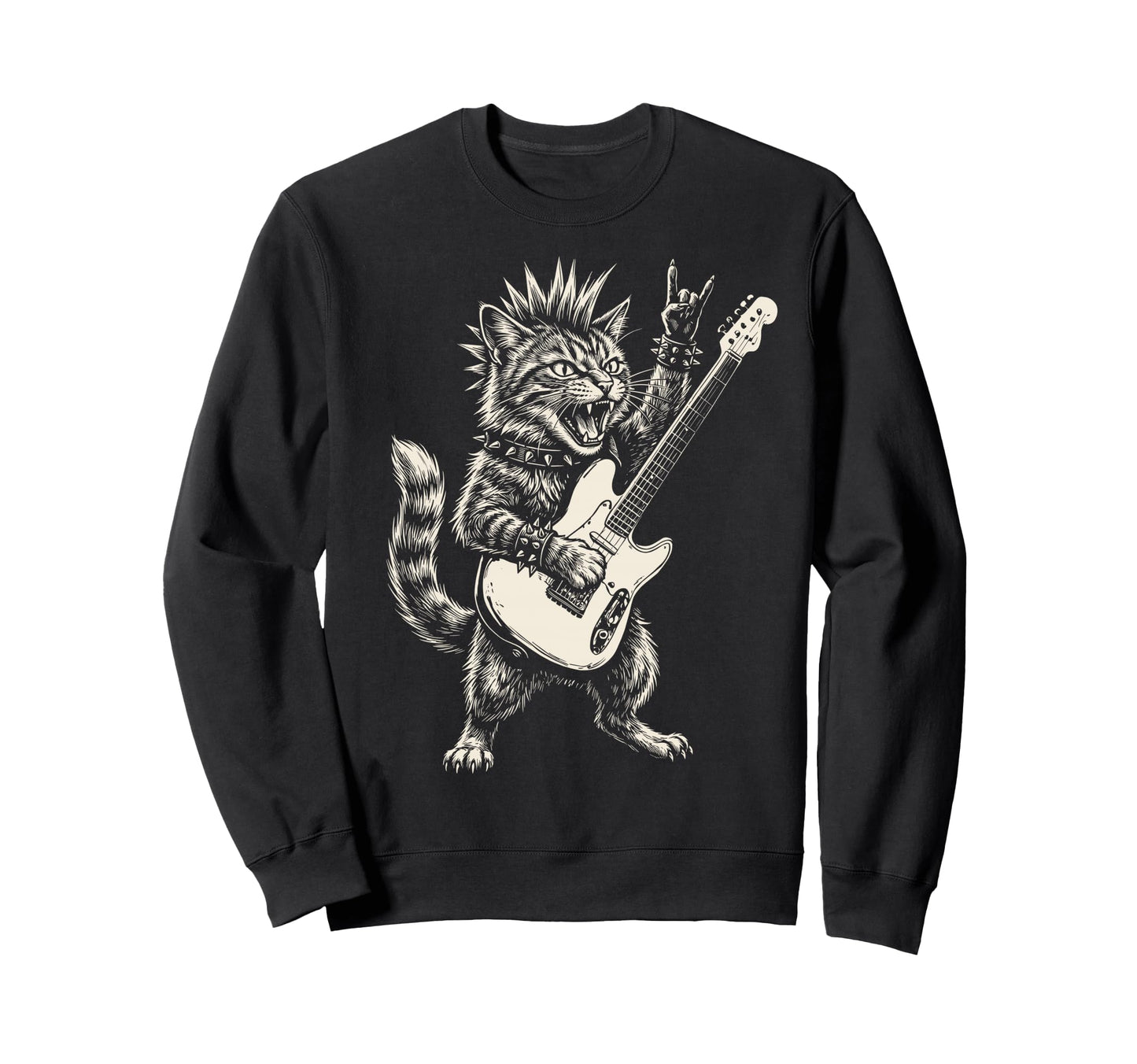 Funny Cat Playing Guitar Rock And Sweatshirt - Custom Art Print Men Women - T-Shirt, Sweatshirt, Hoodie