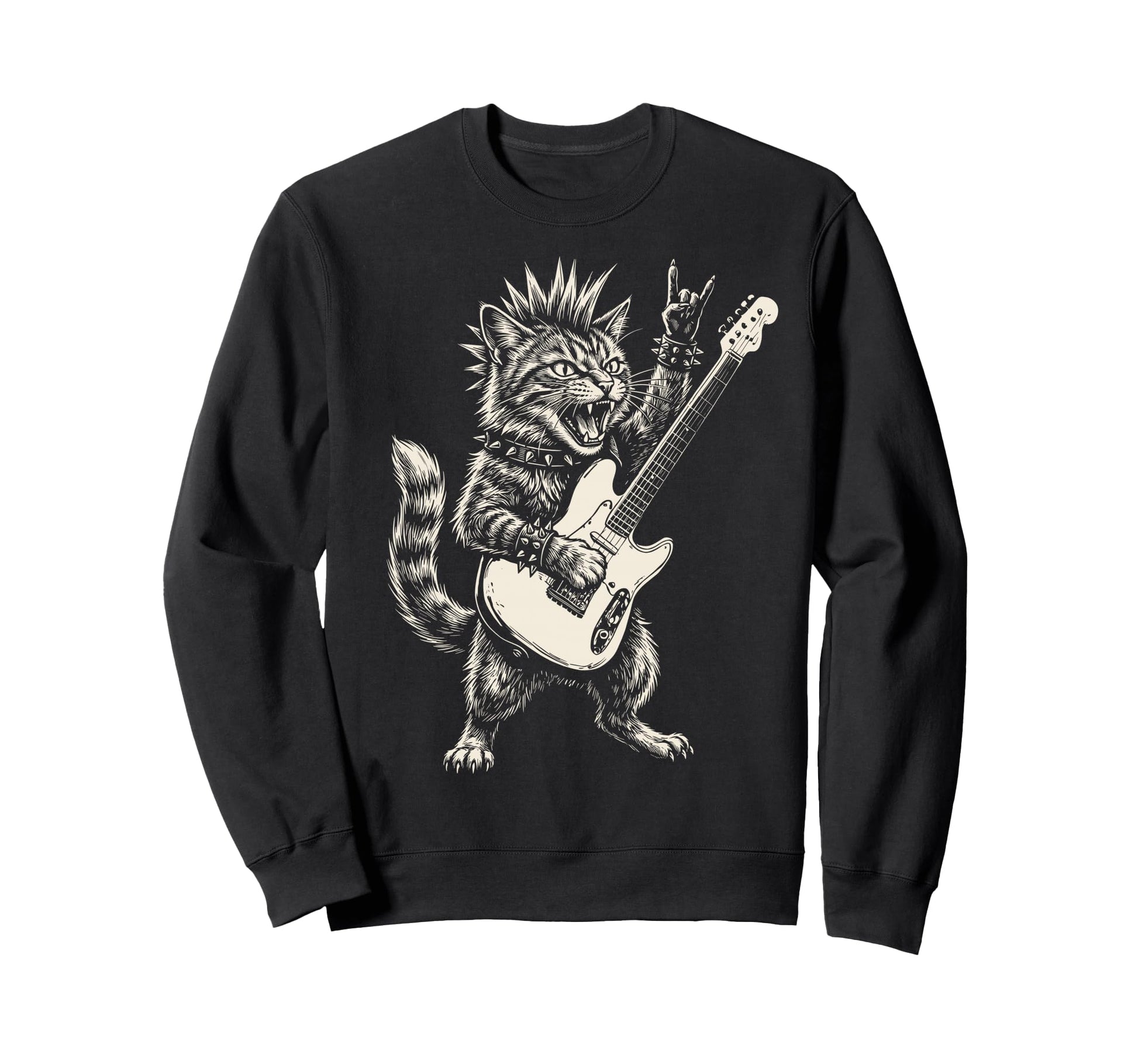 Funny Cat Playing Guitar Rock And Sweatshirt - Custom Art Print Men Women - T-Shirt, Sweatshirt, Hoodie