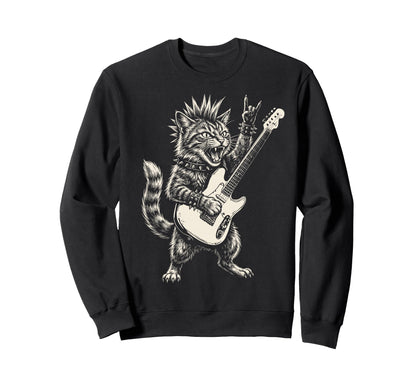 Funny Cat Playing Guitar Rock And Sweatshirt - Custom Art Print Men Women - T-Shirt, Sweatshirt, Hoodie
