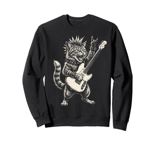 Funny Cat Playing Guitar Rock And Sweatshirt - Custom Art Print Men Women - T-Shirt, Sweatshirt, Hoodie