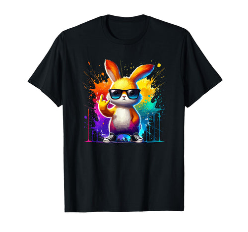 Rainbow Bunny Rock Hand Easter Vibe T-Shirt - Streetwear Style Men Women - T-Shirt, Sweatshirt, Hoodie