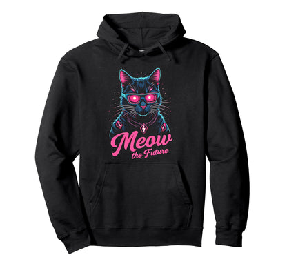 Cyber Punk Cat Glow Meow Future Hoodie - Minimalist Print Men Women - T-Shirt, Sweatshirt, Hoodie
