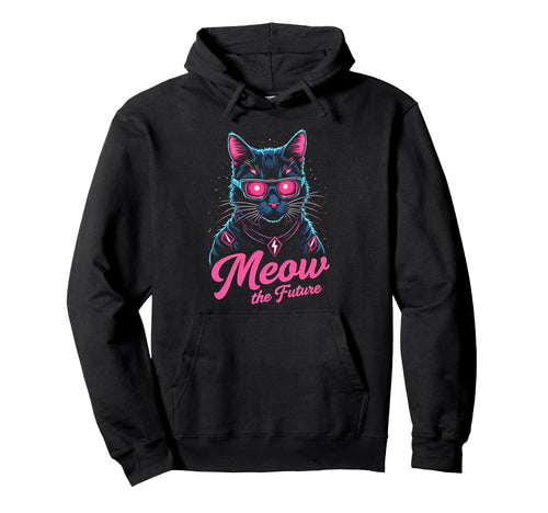 Cyber Punk Cat Glow Meow Future Hoodie - Minimalist Print Men Women - T-Shirt, Sweatshirt, Hoodie