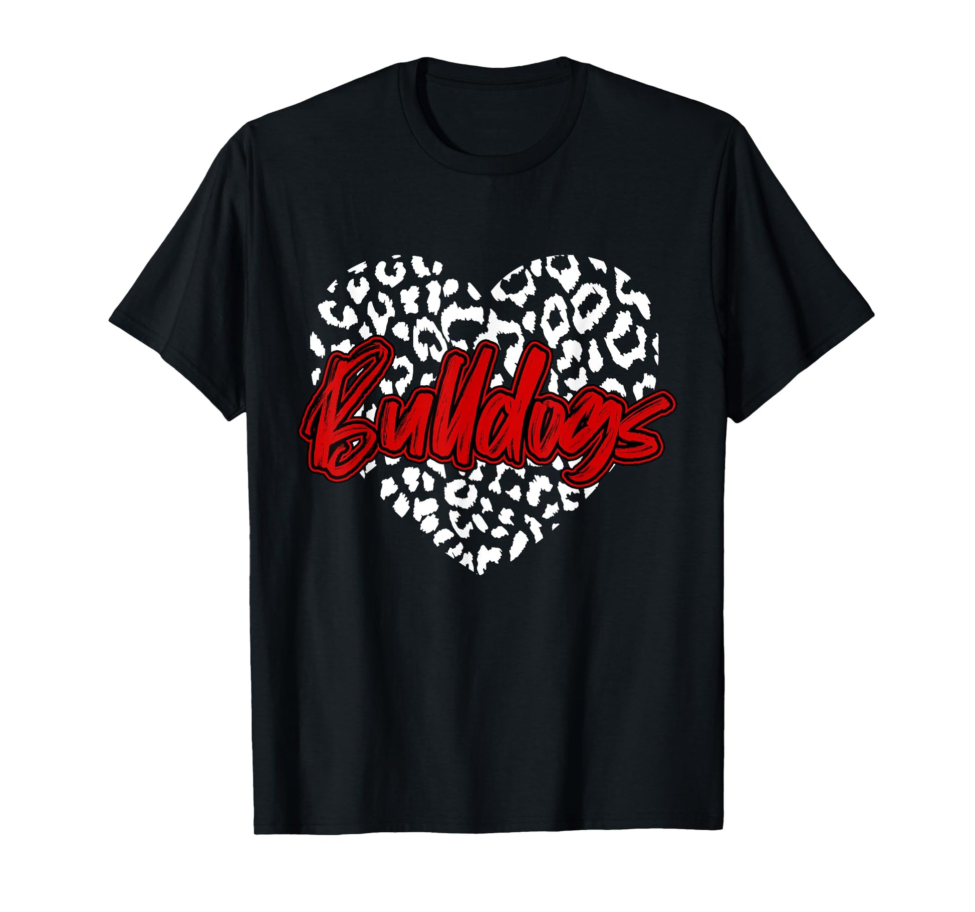 Bulldogs Red Cheetah Leopard Heart T-Shirt - Casual Everyday Wear Unisex - T-Shirt, Sweatshirt, Hoodie