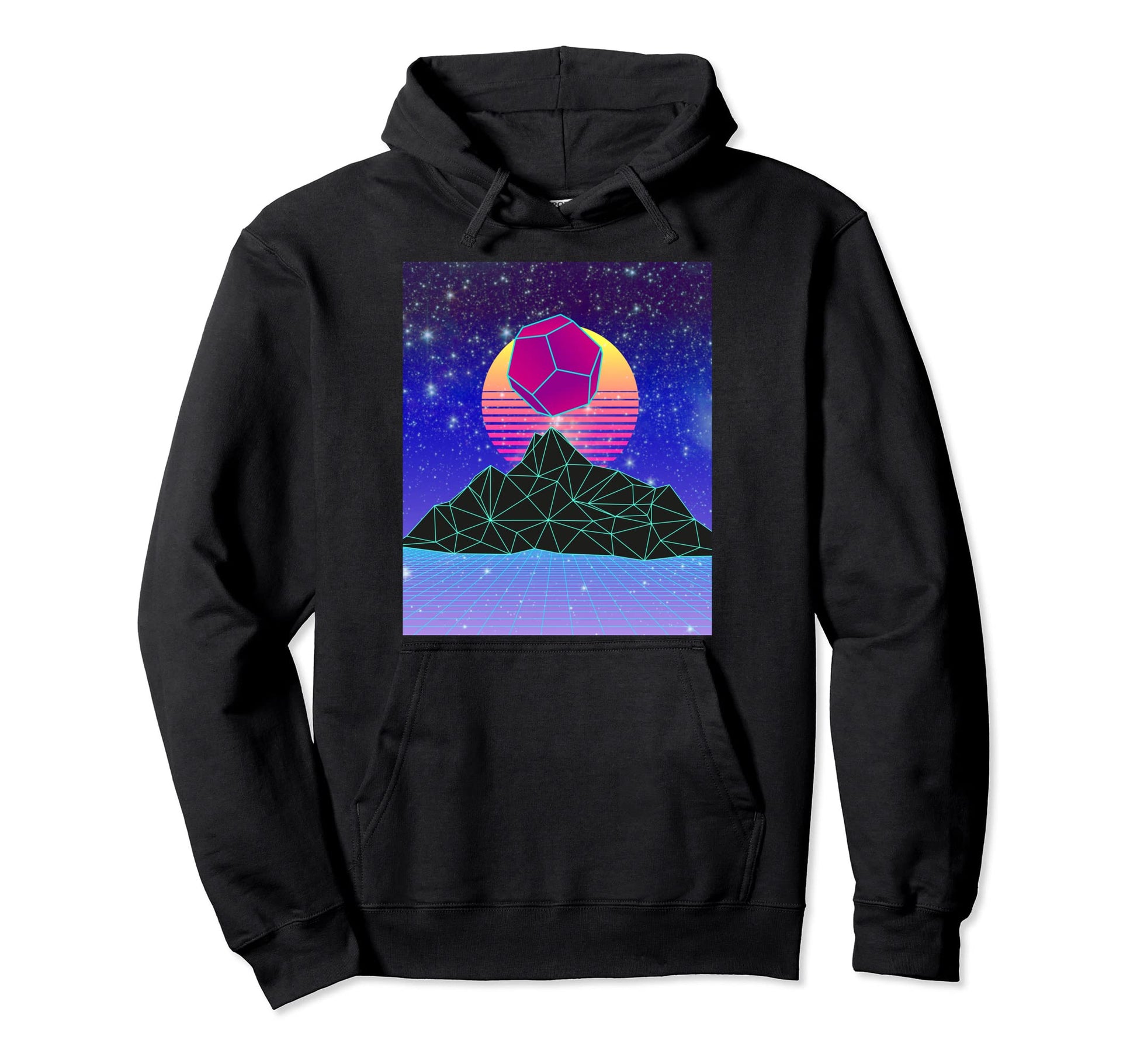 Vaporwave Mountain Landscape Night Sky Hoodie - Custom Art Print Men Women - T-Shirt, Sweatshirt, Hoodie