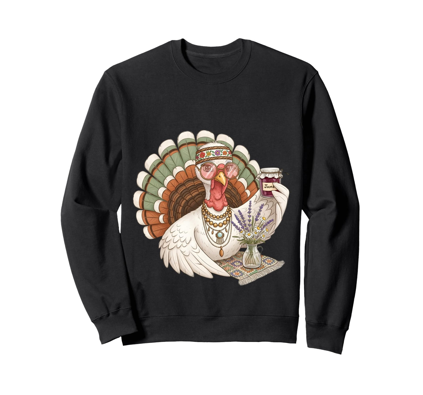 Funny Hippie Turkey Boho Thanksgiving Sweatshirt - Graphic Print Men Women - T-Shirt, Sweatshirt, Hoodie