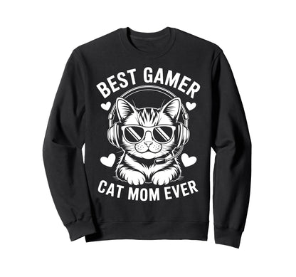 Best Gamer Cat Mom Ever Funny Sweatshirt - Minimalist Print Men Women - T-Shirt, Sweatshirt, Hoodie