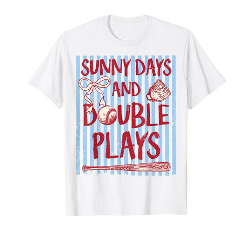 Sunny Days And Double Plays Baseball T-Shirt - Minimalist Print Men Women - T-Shirt, Sweatshirt, Hoodie