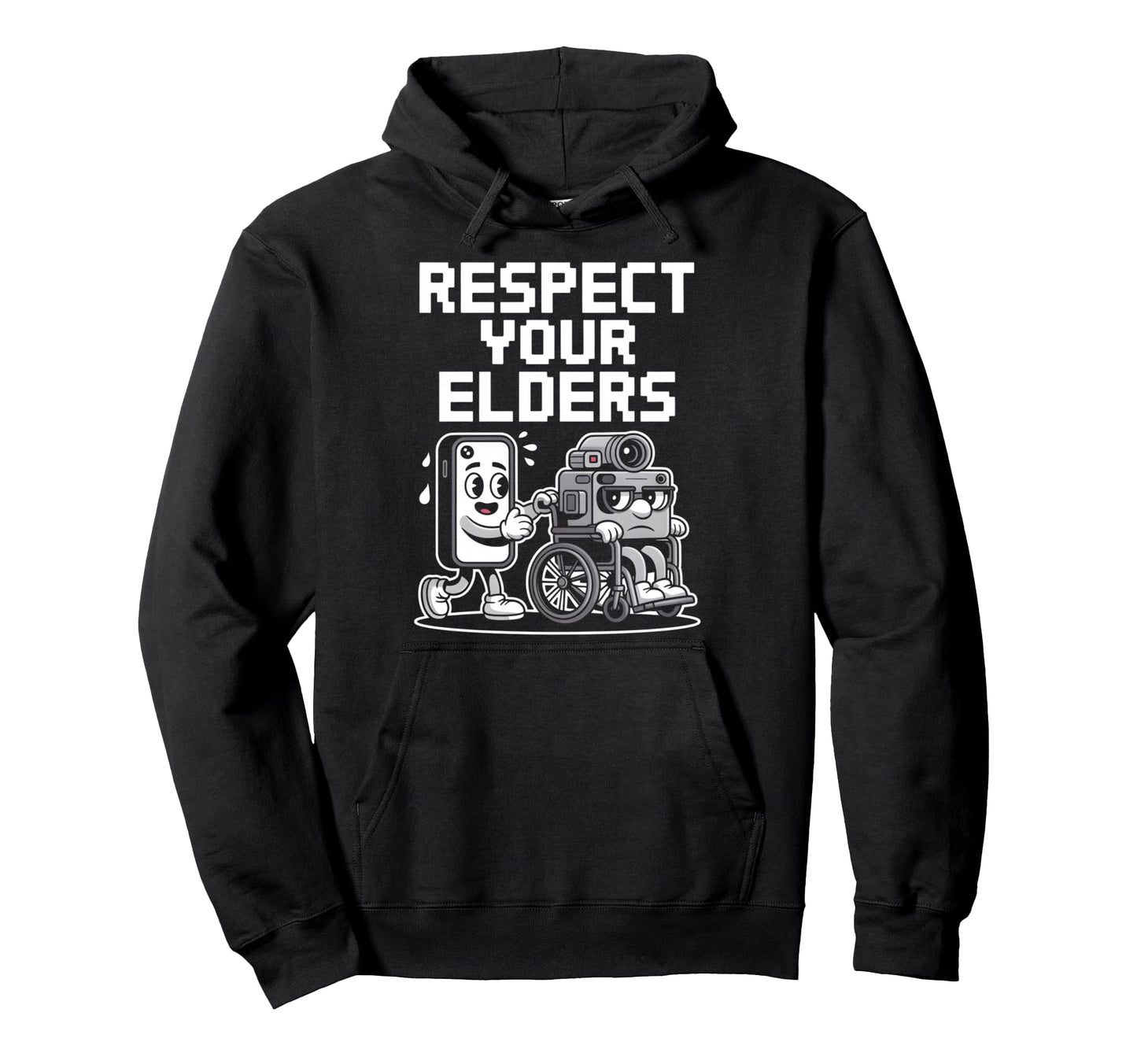 Respect Your Elders Tech Camera Phone Hoodie - Graphic Print for Adults - T-Shirt, Sweatshirt, Hoodie