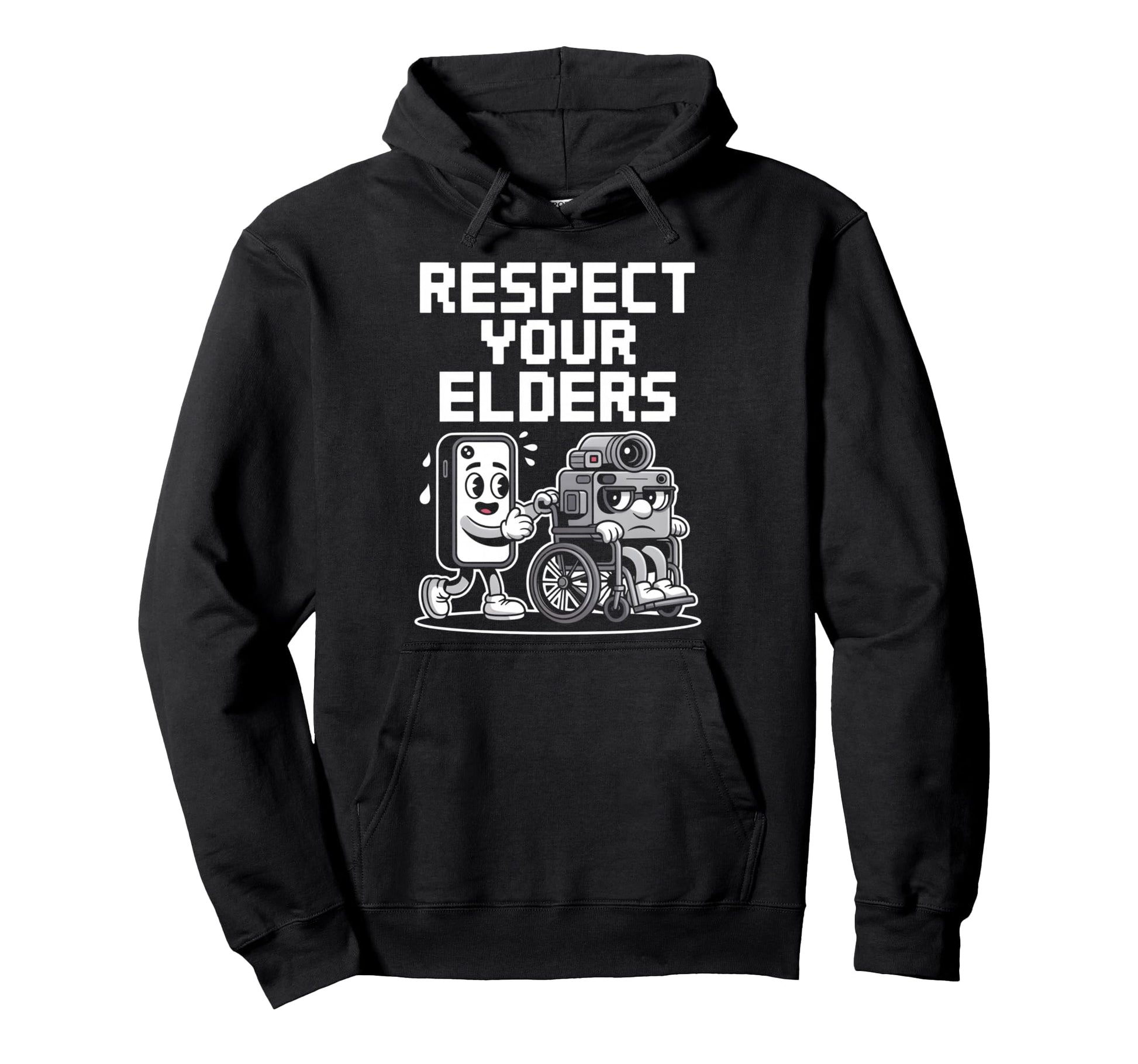 Respect Your Elders Tech Camera Phone Hoodie - Graphic Print for Adults - T-Shirt, Sweatshirt, Hoodie