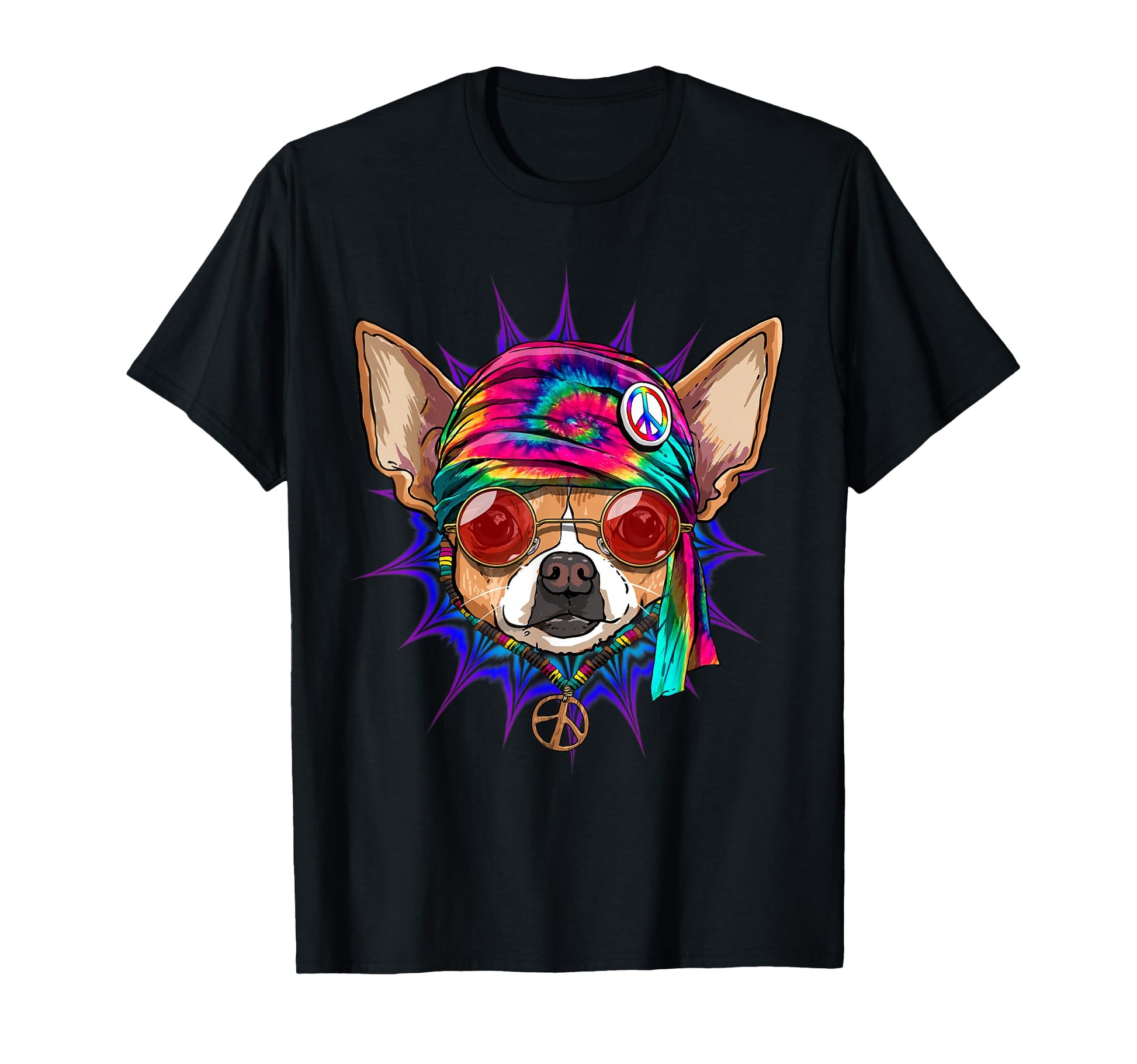 Tie Dye Hippie Chihuahua Hippiness T-Shirt - Minimalist Print for Adults - T-Shirt, Sweatshirt, Hoodie