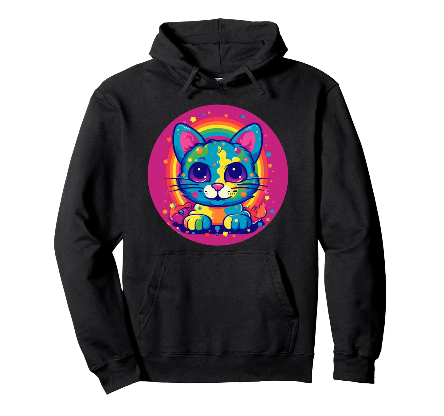 Pop Art Cat Colorful 80S Rainbow Hoodie - Casual Everyday Wear Unisex - T-Shirt, Sweatshirt, Hoodie