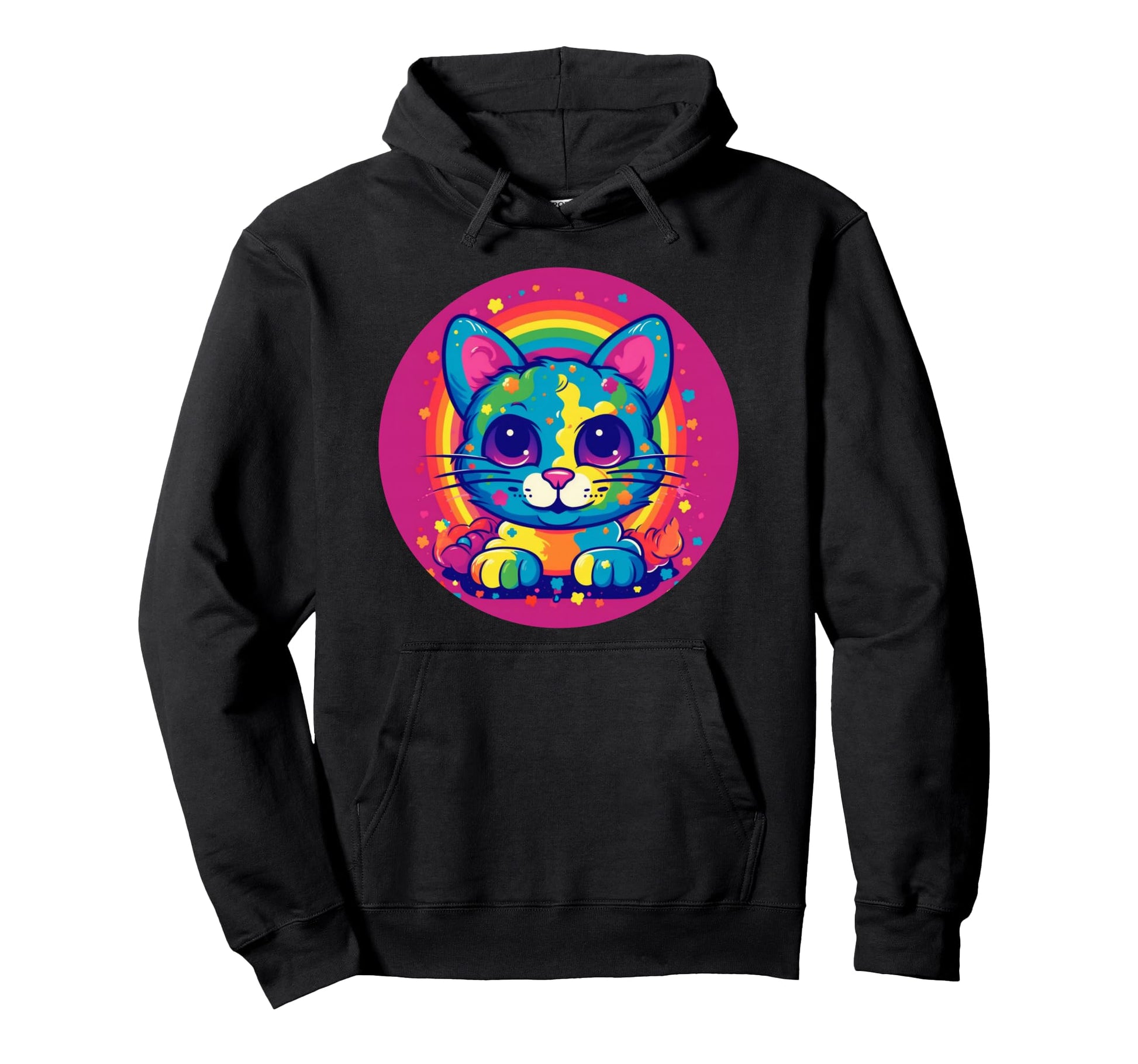 Pop Art Cat Colorful 80S Rainbow Hoodie - Casual Everyday Wear Unisex - T-Shirt, Sweatshirt, Hoodie
