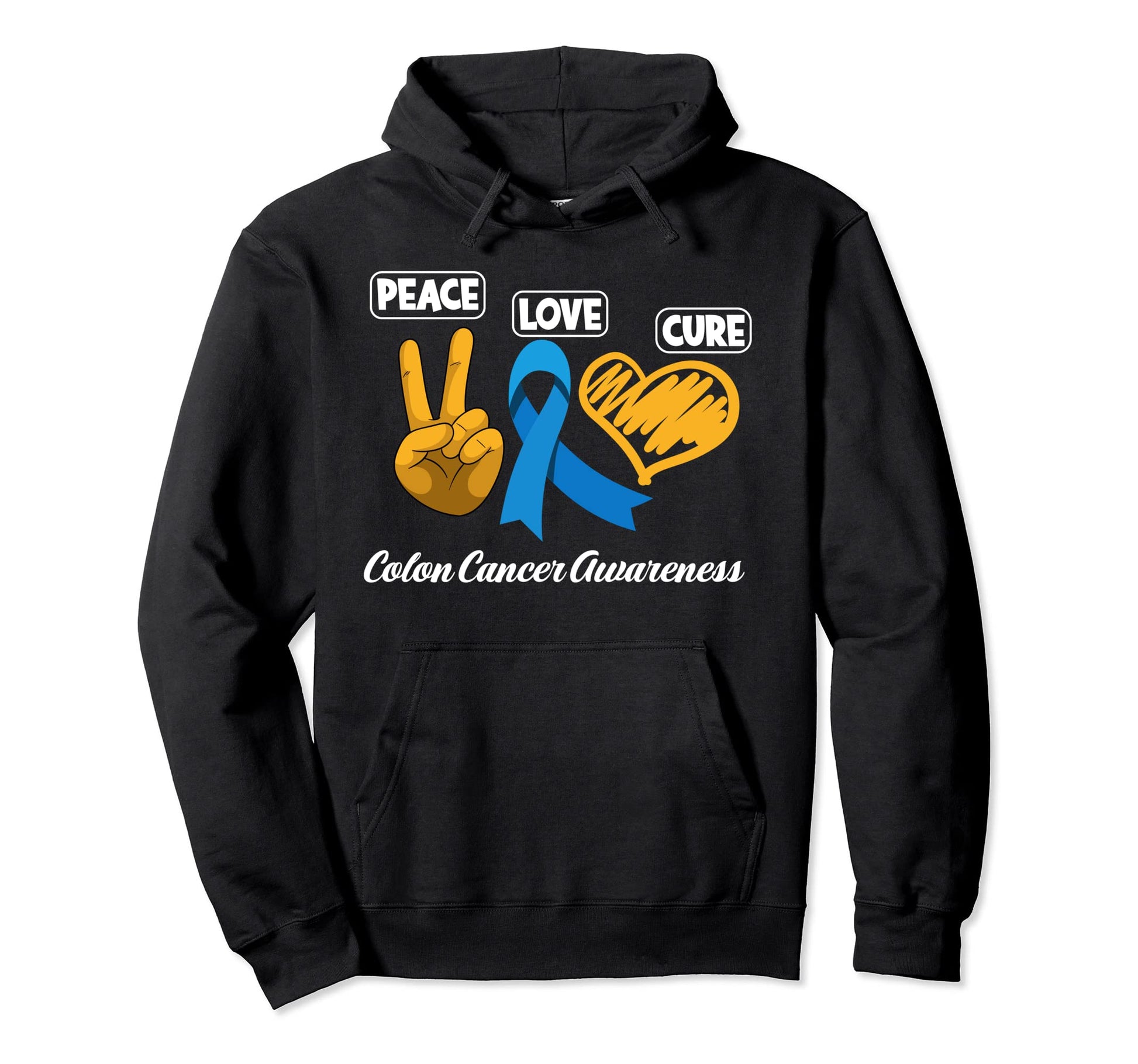 Peace Love Cure Colon Cancer Hoodie - Casual Everyday Wear for Adults - T-Shirt, Sweatshirt, Hoodie