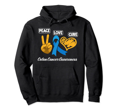 Peace Love Cure Colon Cancer Hoodie - Casual Everyday Wear for Adults - T-Shirt, Sweatshirt, Hoodie