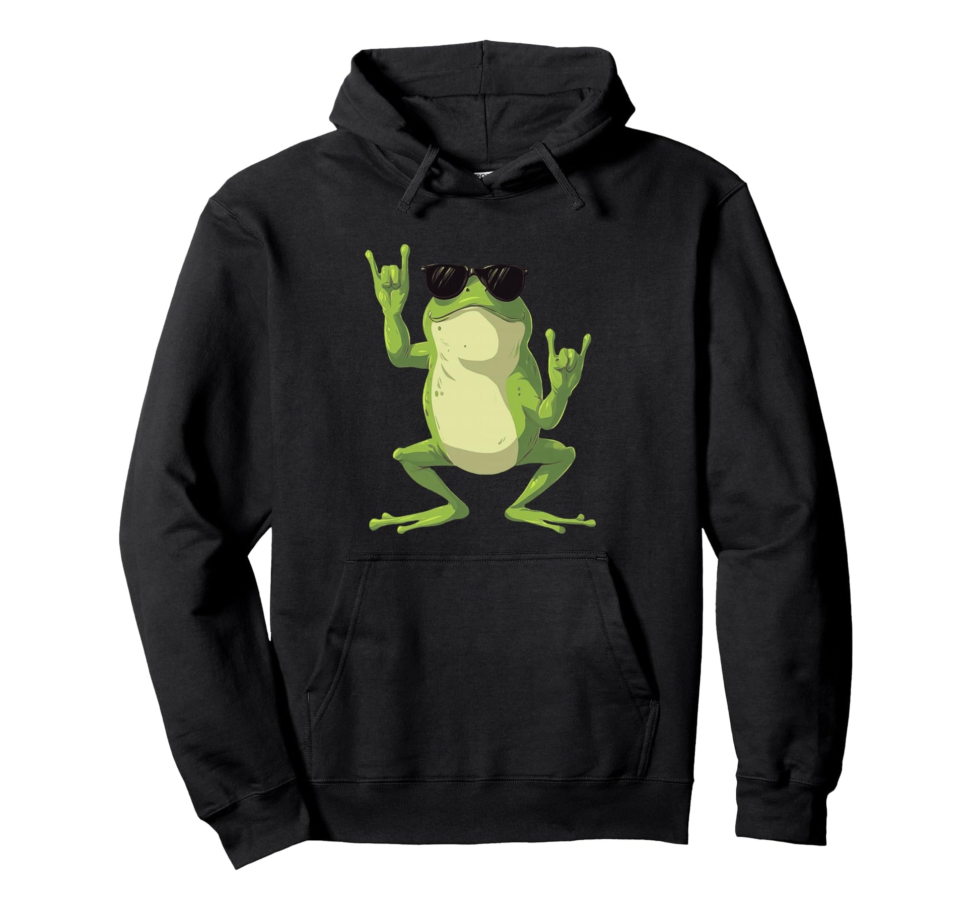 Frog Double Rock Hand Signs Punk Animal Hoodie - Minimalist Print Men Women - T-Shirt, Sweatshirt, Hoodie