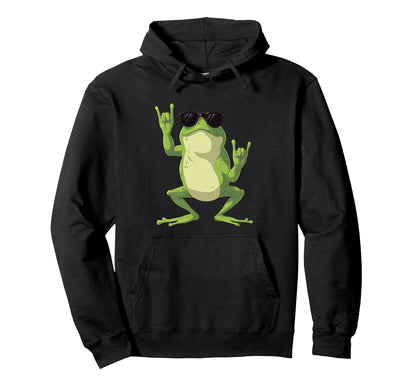 Frog Double Rock Hand Signs Punk Animal Hoodie - Minimalist Print Men Women - T-Shirt, Sweatshirt, Hoodie