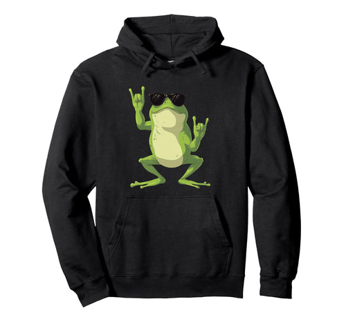 Frog Double Rock Hand Signs Punk Animal Hoodie - Minimalist Print Men Women - T-Shirt, Sweatshirt, Hoodie