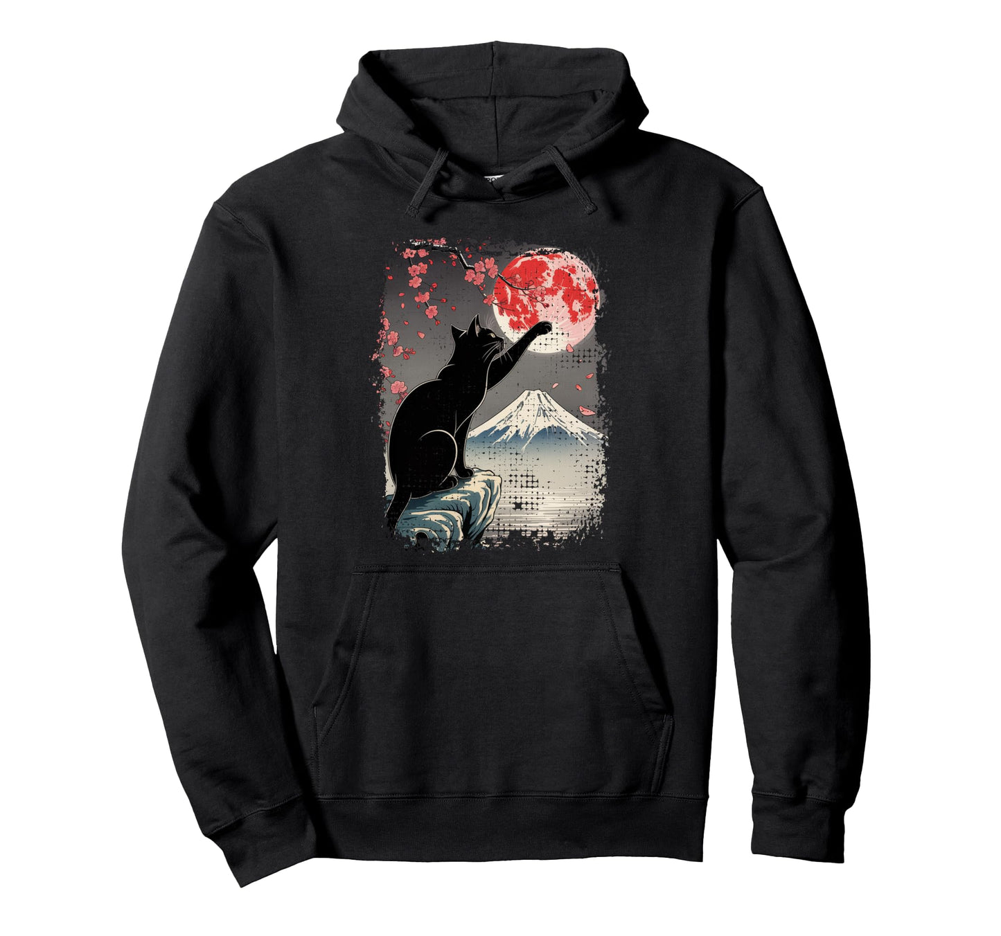 Japanese Art Black Cat And Moon Vibes Hoodie - Fun Novelty Design Unisex - T-Shirt, Sweatshirt, Hoodie