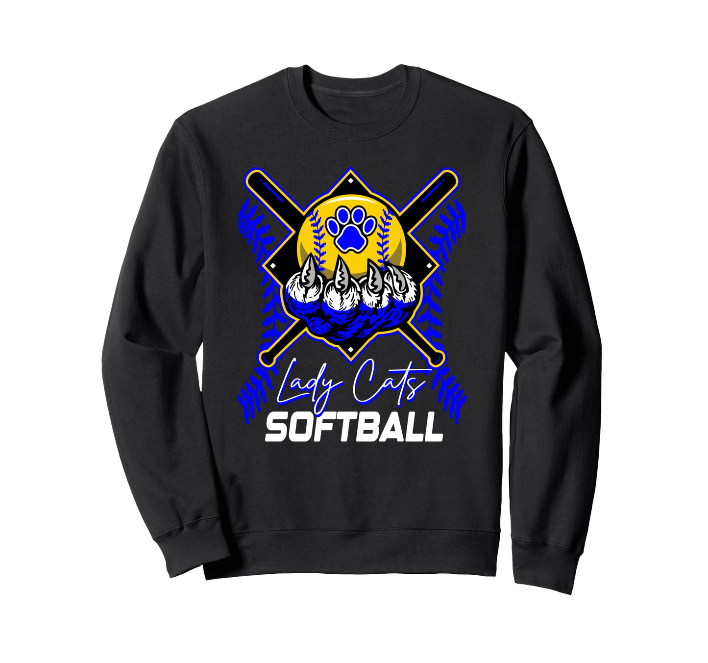 Blue Lady Cats Softball Mom Paw Sweatshirt - Fun Novelty Design Unisex - T-Shirt, Sweatshirt, Hoodie