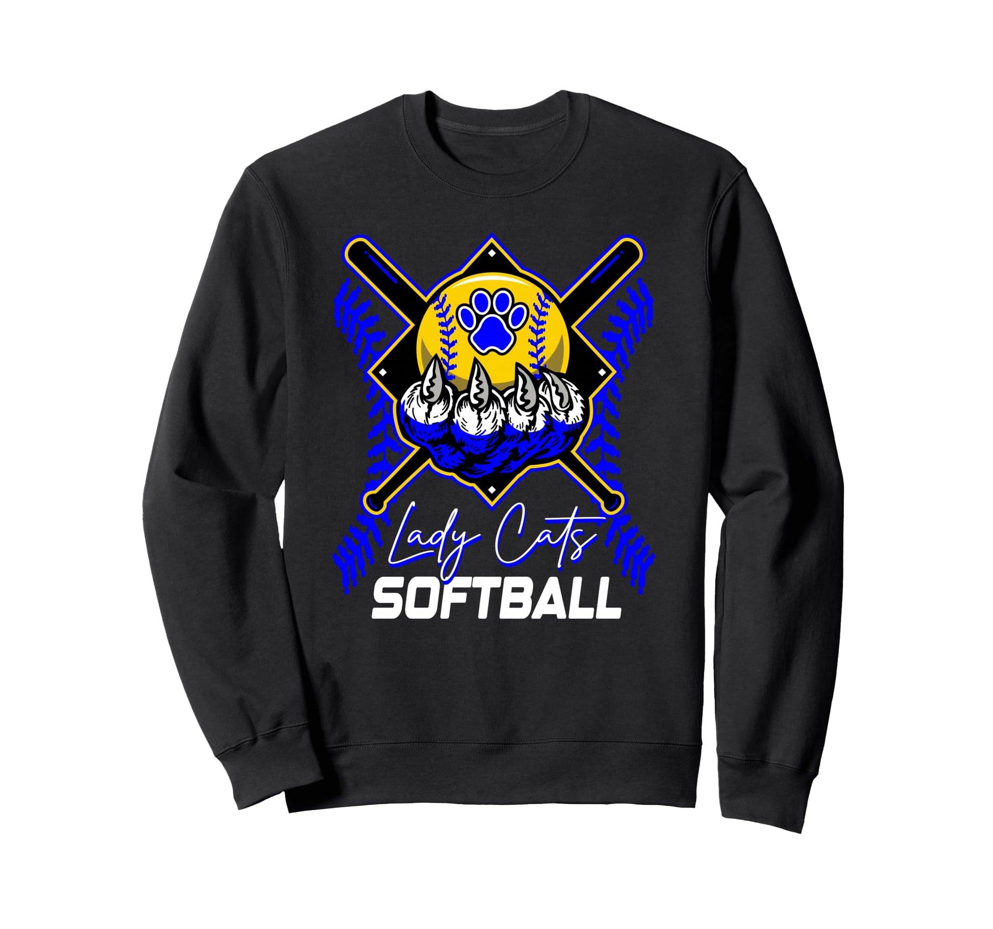 Blue Lady Cats Softball Mom Paw Sweatshirt - Fun Novelty Design Unisex - T-Shirt, Sweatshirt, Hoodie