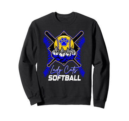 Blue Lady Cats Softball Mom Paw Sweatshirt - Fun Novelty Design Unisex - T-Shirt, Sweatshirt, Hoodie