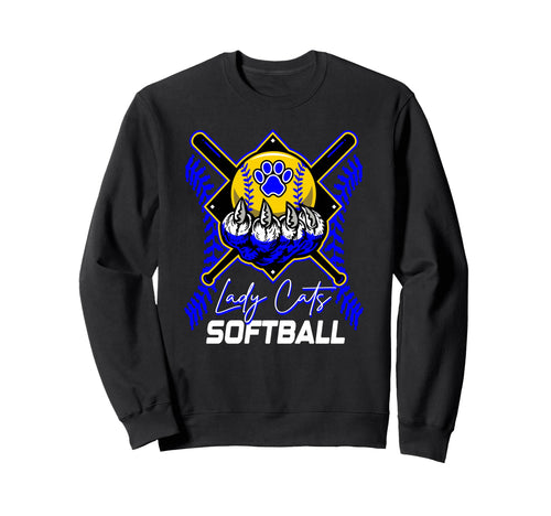 Blue Lady Cats Softball Mom Paw Sweatshirt - Fun Novelty Design Unisex - T-Shirt, Sweatshirt, Hoodie