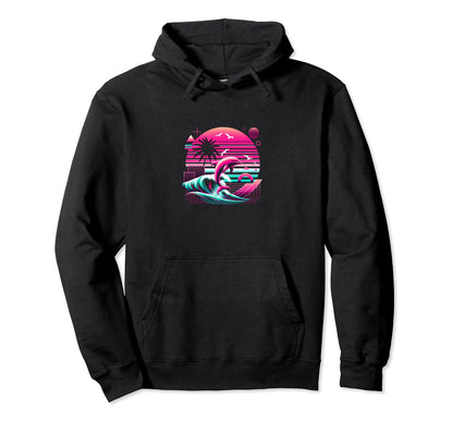 Palm Sunset Dolphin 80S 90S Hoodie - Aesthetic Graphic for Adults - T-Shirt, Sweatshirt, Hoodie