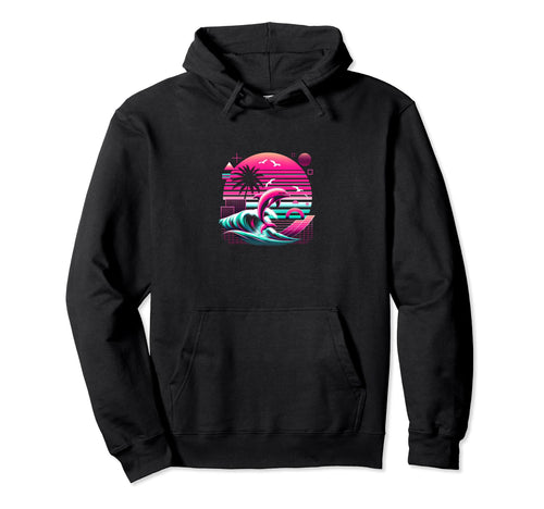 Palm Sunset Dolphin 80S 90S Hoodie - Aesthetic Graphic for Adults - T-Shirt, Sweatshirt, Hoodie