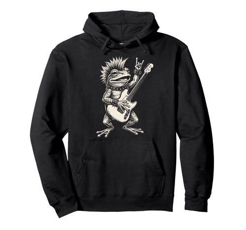 Funny Frog Playing Guitar Rock And Hoodie - Aesthetic Graphic Men Women - T-Shirt, Sweatshirt, Hoodie