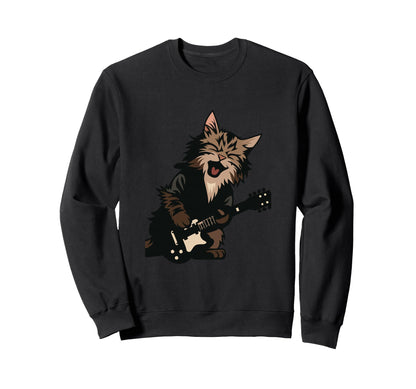 Funny Cat Playing Guitar Rock Cat Sweatshirt - Custom Art Print for Adults - T-Shirt, Sweatshirt, Hoodie