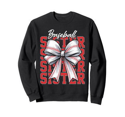 Sister Baseball Coquette Bow Sweatshirt - Fun Novelty Design for Adults - T-Shirt, Sweatshirt, Hoodie