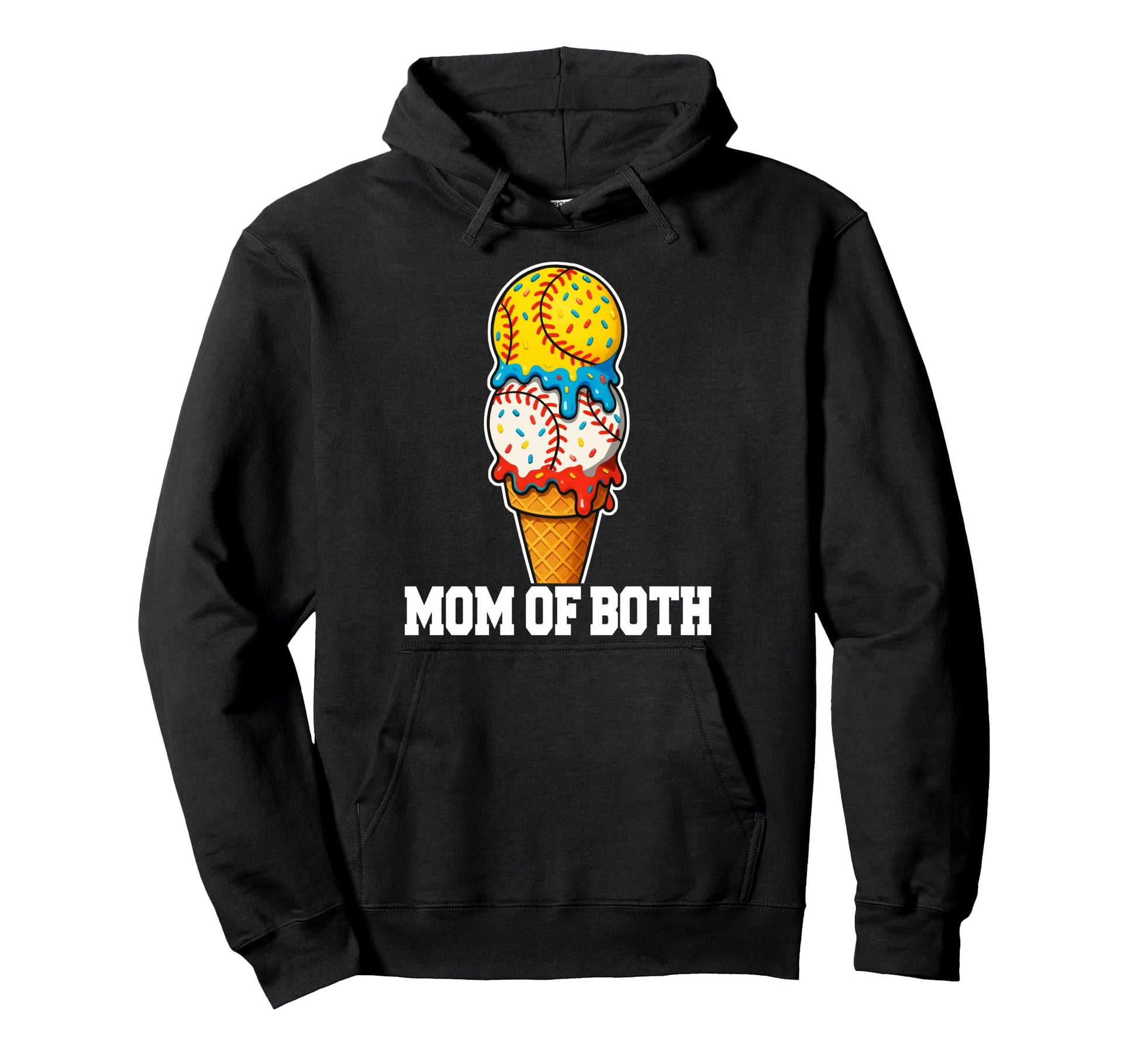 Baseball Softball Mom Ice Cream Hoodie - Fun Novelty Design for Adults - T-Shirt, Sweatshirt, Hoodie