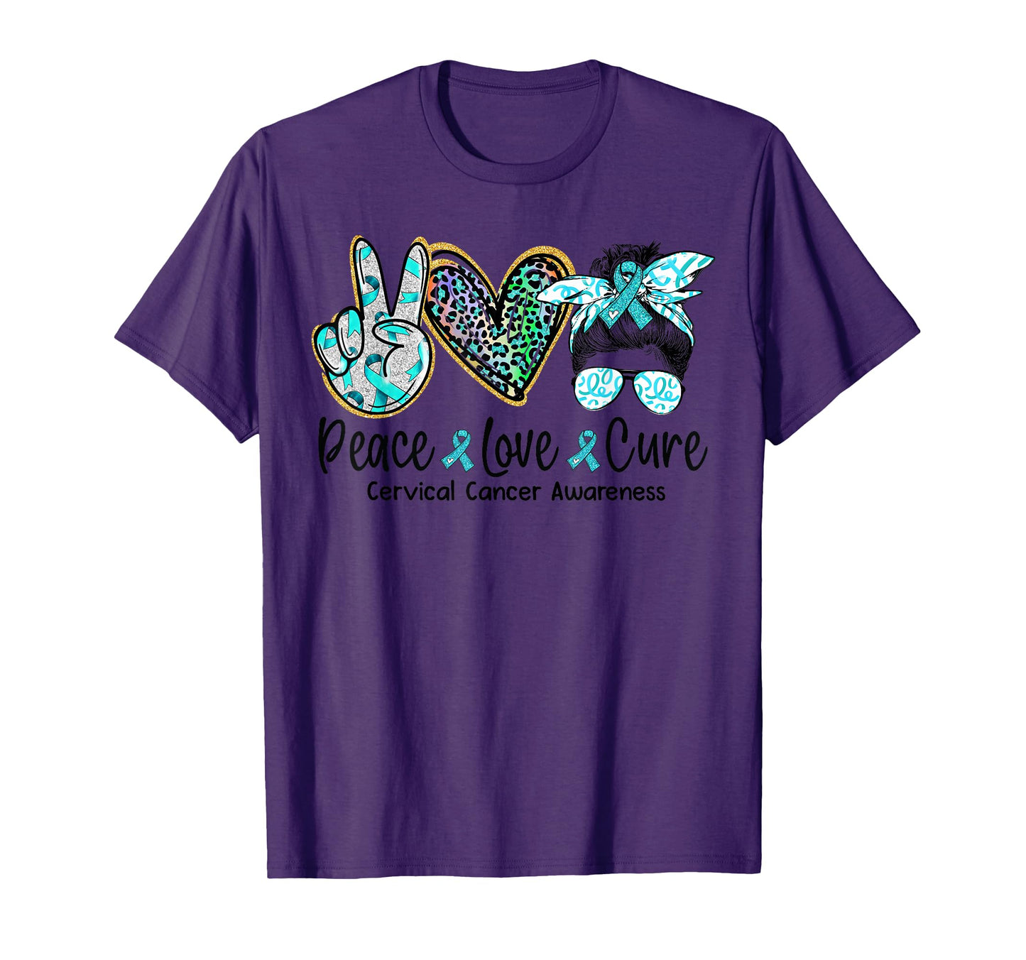 Peace Love Cure Messy Bun Cervical T-Shirt - Custom Art Print Men Women - T-Shirt, Sweatshirt, Hoodie