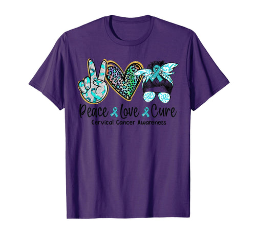 Peace Love Cure Messy Bun Cervical T-Shirt - Custom Art Print Men Women - T-Shirt, Sweatshirt, Hoodie