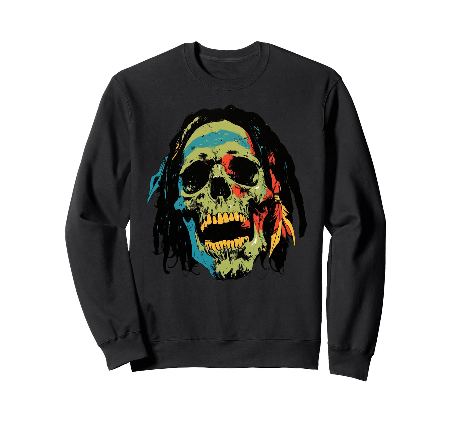 Rasta Skull Dreadlocks Groovy 90S Sweatshirt - Aesthetic Graphic Unisex - T-Shirt, Sweatshirt, Hoodie
