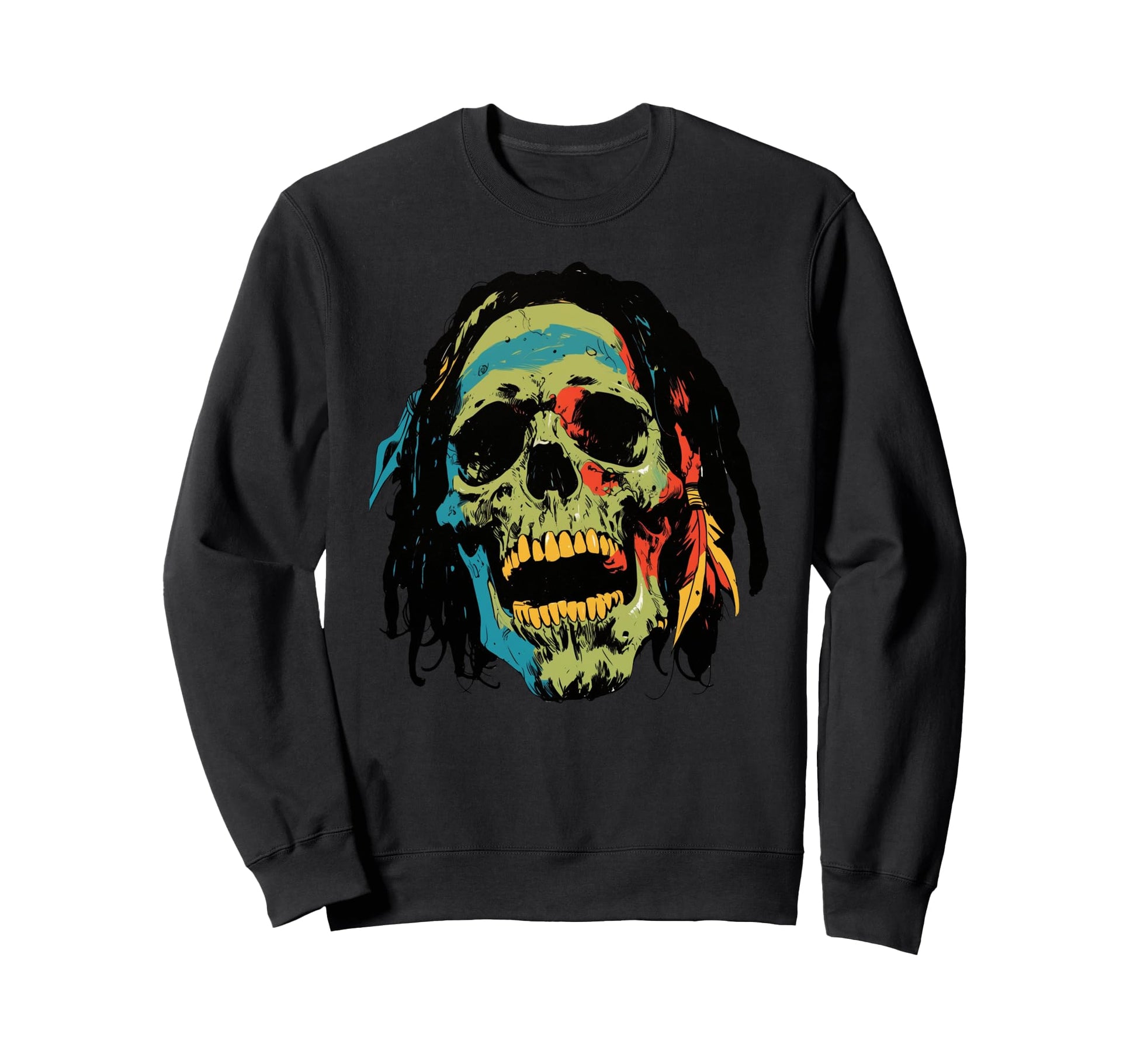 Rasta Skull Dreadlocks Groovy 90S Sweatshirt - Aesthetic Graphic Unisex - T-Shirt, Sweatshirt, Hoodie