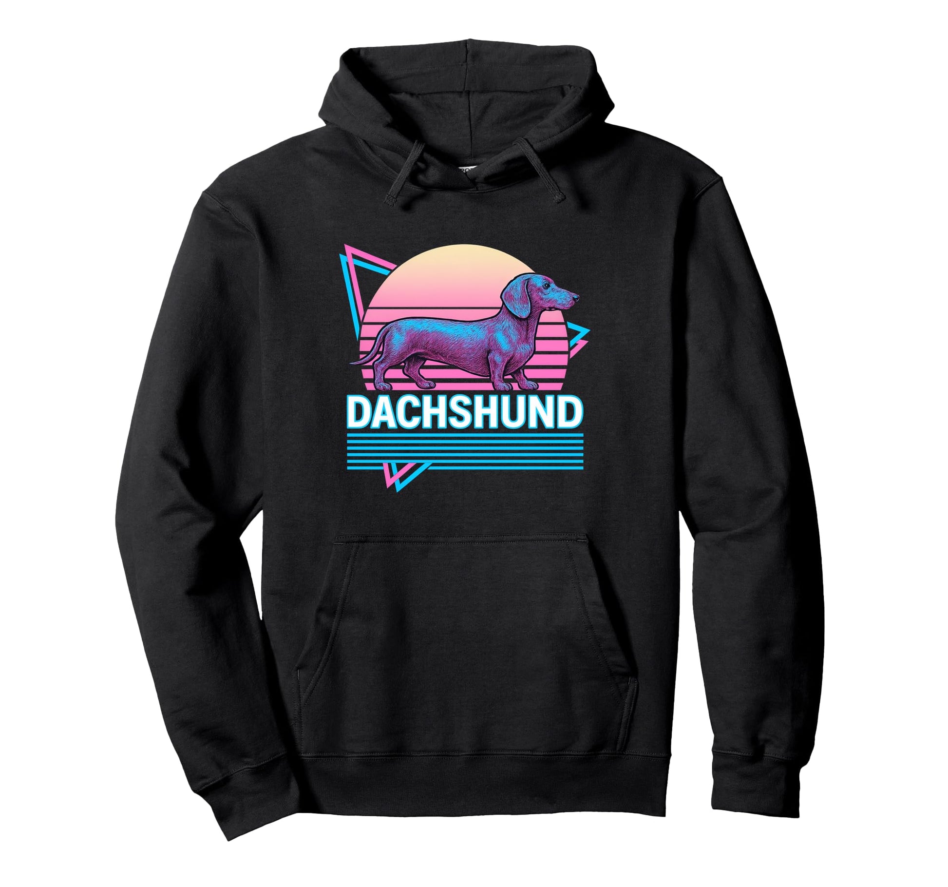 Dachshund Synthwave Aesthetic Dog Hoodie - Casual Everyday Wear Men Women - T-Shirt, Sweatshirt, Hoodie