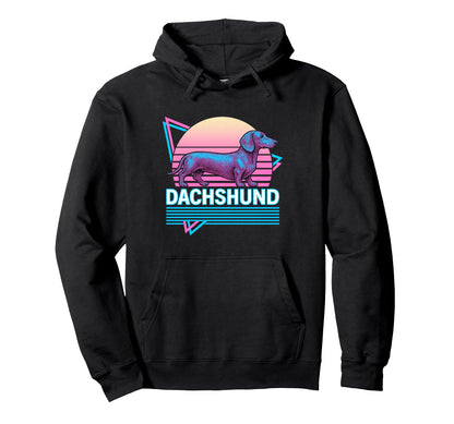 Dachshund Synthwave Aesthetic Dog Hoodie - Casual Everyday Wear Men Women - T-Shirt, Sweatshirt, Hoodie