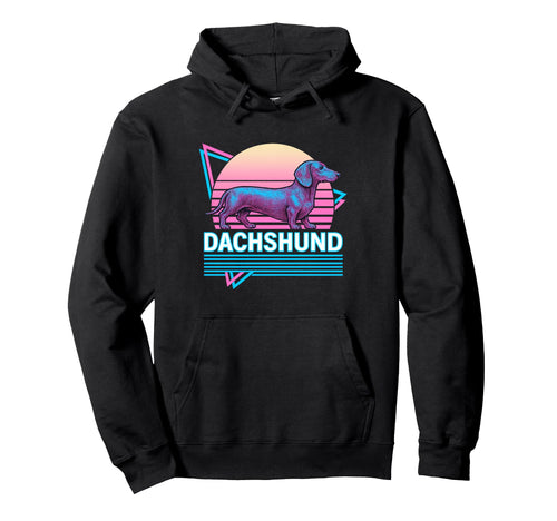 Dachshund Synthwave Aesthetic Dog Hoodie - Casual Everyday Wear Men Women - T-Shirt, Sweatshirt, Hoodie