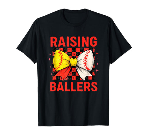 Raising Ballers Checkered Bow T-Shirt - Unique Graphic for Adults - T-Shirt, Sweatshirt, Hoodie